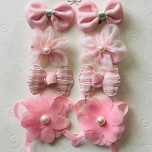Pink Little Girls Hair Bow Clips (8) NEW